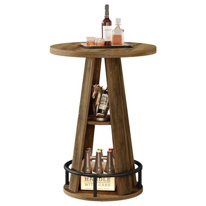 Round Counter Height Bar Table, Wooden High Top Pub Table