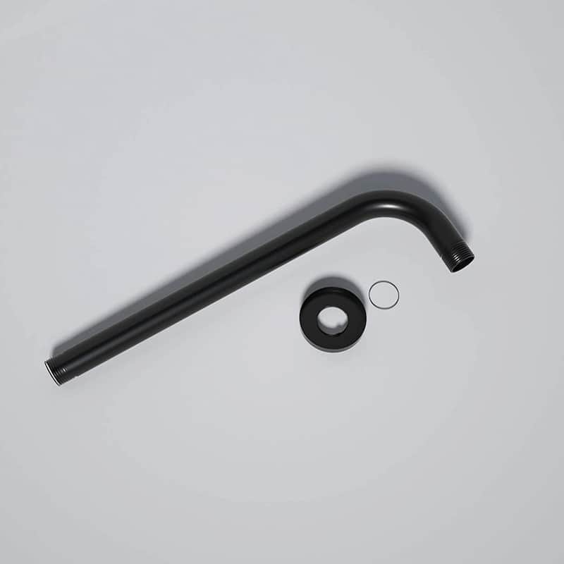 Shower Arm 16" Black Shower Arm Solid Brass Extension Arm, G1/2" Pipe NPT Standard Shower Head Extender with Flange Cover