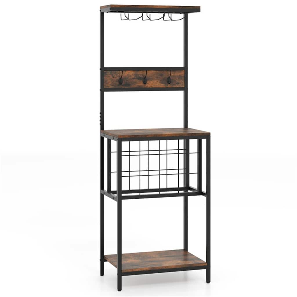 Freestanding Tall Wine Cabinet with Glass Holder and Storage Shelves for Kitchen or Dining Room - 21.5" x 14.5" x 61.5"