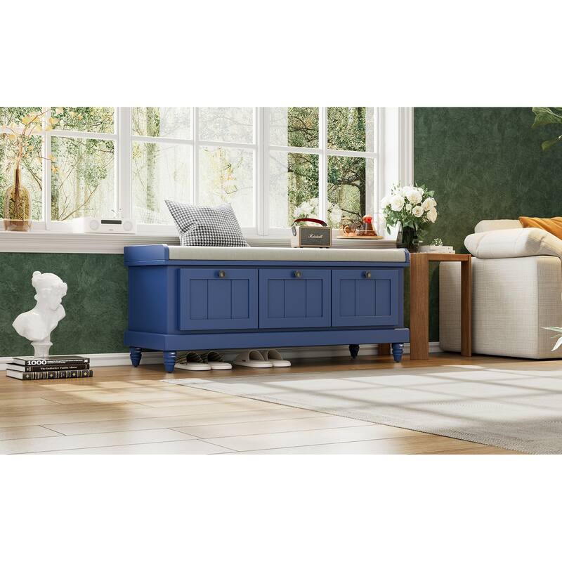 Fluted Entryway Bench with Storage