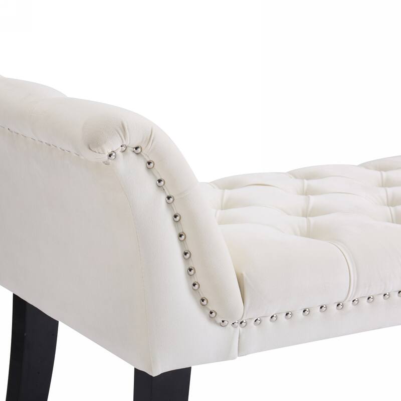 Rectangular End of Bed Bench Upholstered Seat with Tufted Buttons, Decorative Bench Window Bench with Armrests