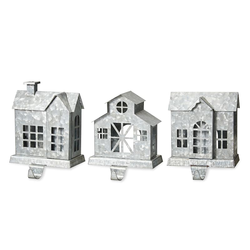 3-Piece Galvanized House Stocking Holders Xmas Hanging Hooks Mantel Ornament by Glitzhome