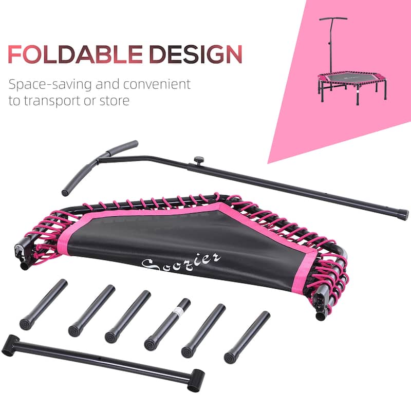 Foldable Fitness Trampoline for Adults with 3-Level Adjustable Handle - 41.25" L x 24.5" W x 4.75" H