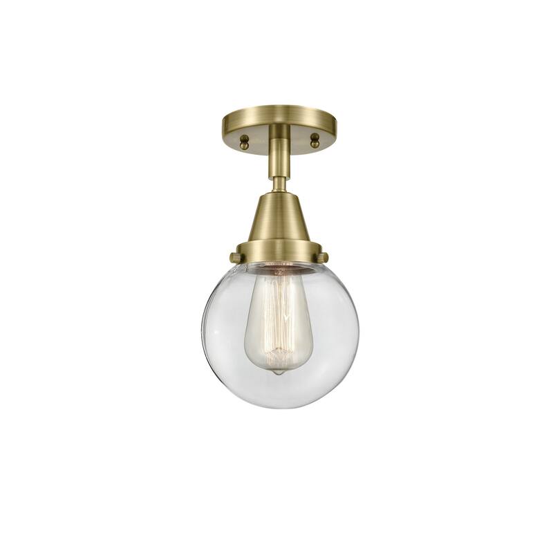Innovations Lighting 447-1C-11-6 Beacon Flush Mount Beacon 6" Wide - Antique Brass / Clear