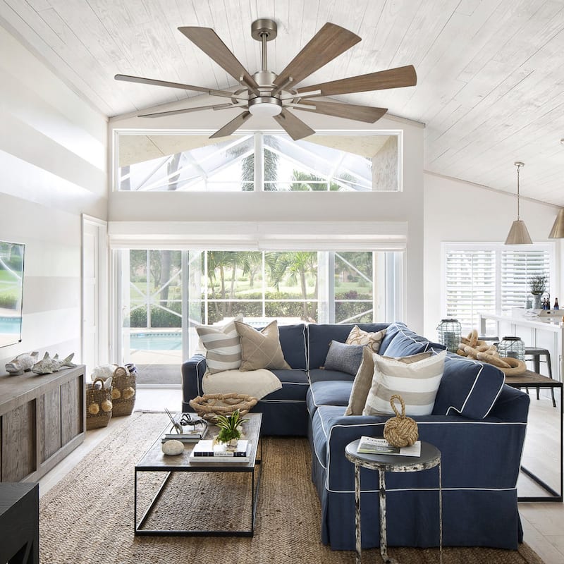 60-inch Farmhouse Nickel 8-Blade Windmill Ceiling Fan with Light and Remote