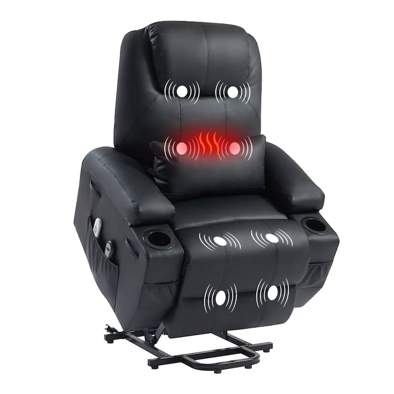 Bestier 34.6" Electric Power Lift Asist Recliner Chair with Massage and Heat,Fax Leather Reclining Chair with Side Pockets