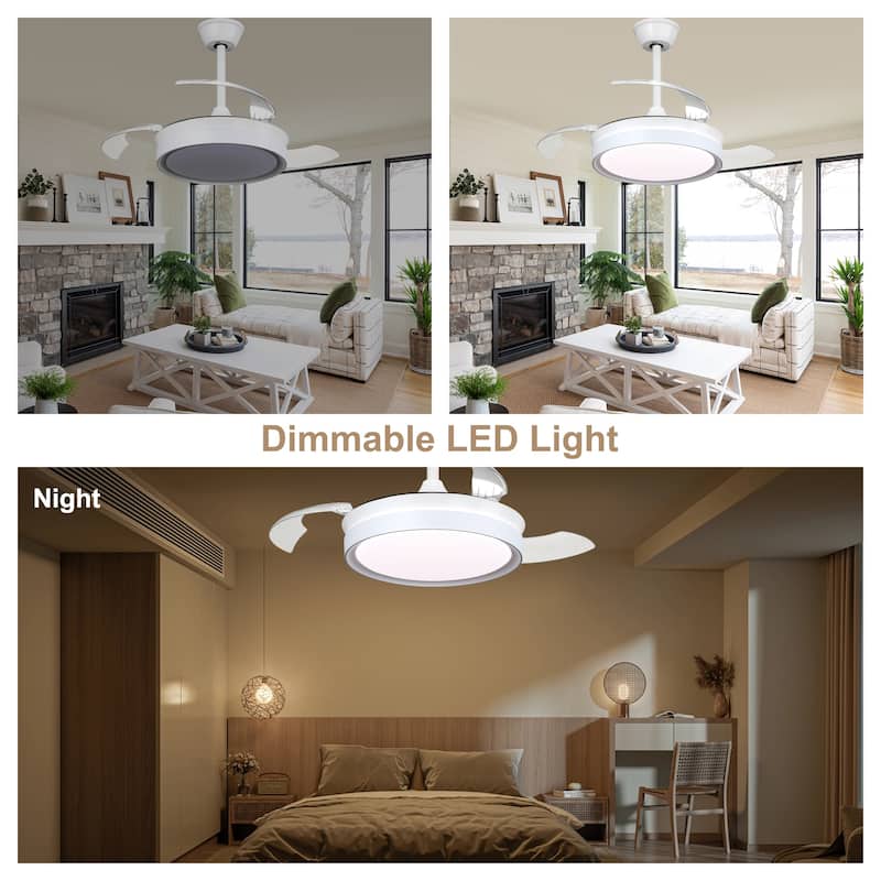Bella Depot 36" Modern Retractable Ceiling Fan with Dimmable Led Light and Remote, 6-Speed Reversible DC Motor