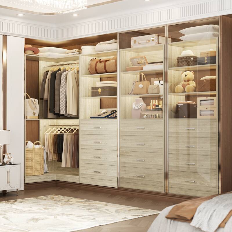 Cimly Set of 2 Corner Closet Organizer, Freestanding Closet System with Wooden Drawers
