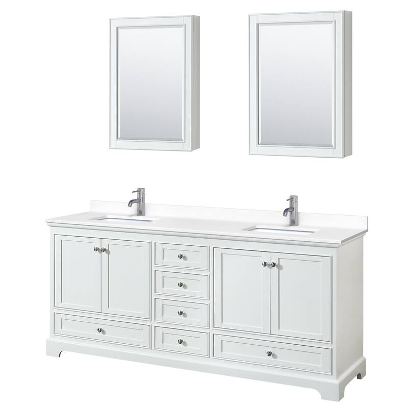 Wyndham Collection Deborah 80" Free Standing Double Basin Vanity Set - White / White Cultured Marble Top / Polished