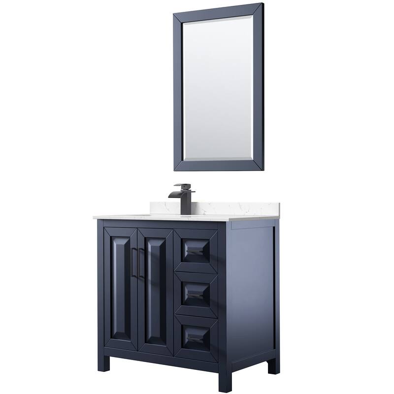 Wyndham Collection WCV252536S-Left-VCA-M24 Daria 36" Free Standing - Dark Blue / Carrara Cultured Marble Top / Matte