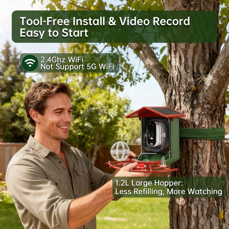 Smart Solar Bird Feeder with Camera and AI Identify Bird Species - 7.03 in. W x 7.03 in. D x 8.13 in. H