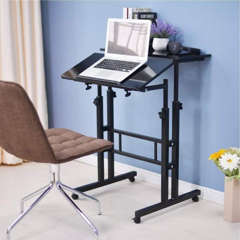 Height Adjustable Standing Mobile Computer Desk with 4 casters