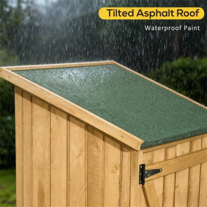 Outdoor Storage Cabinet Wooden Shed with Waterproof Asphalt Rood, Lockable Doors