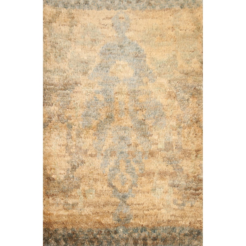 Hand Knotted Oriental Jute Carpet Modern Abstract Yellow & Gold Moroccan Area Rug - 3' 0'' X 2' 0''