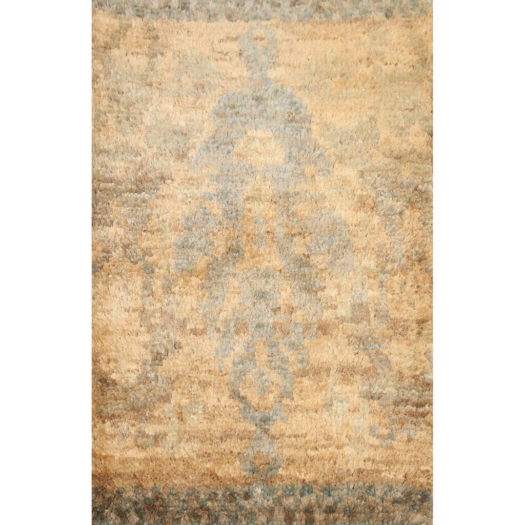 Hand Knotted Oriental Jute Carpet Modern Abstract Yellow & Gold Moroccan Area Rug - 3' 0'' X 2' 0''
