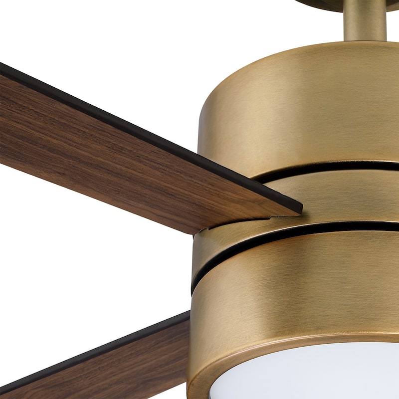 52" Natural Brass Modern Downrod Mount LED Ceiling Fan with Light and Remote