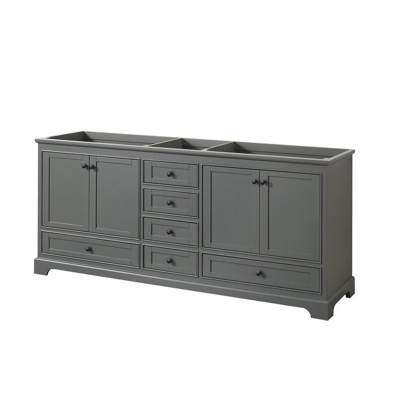Wyndham Collection Deborah 79" Free Standing Double Wood Vanity - Dark Gray / Matte Black Hardware