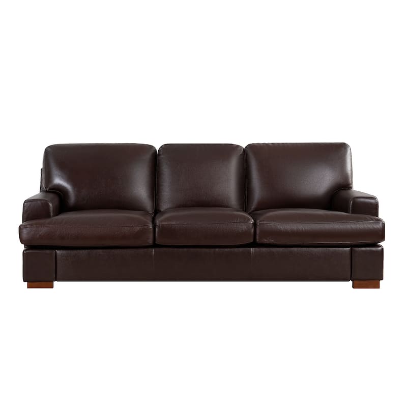 Genuine Leather Sofa Set - Chair, Loveseat & Sofa with Feather Cushions
