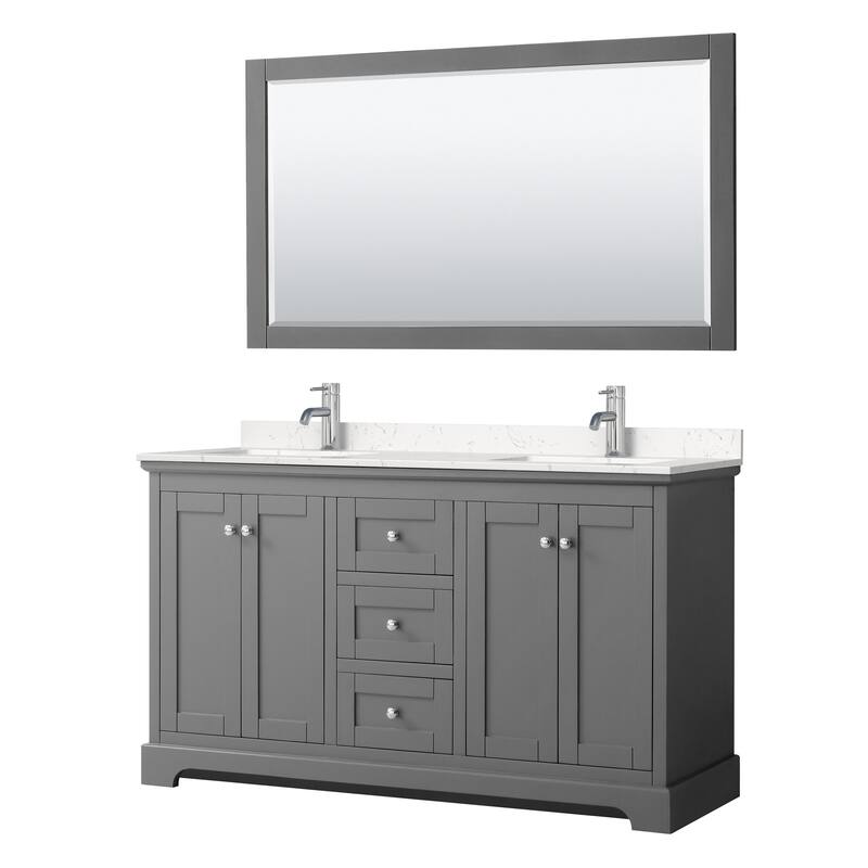 Wyndham Collection Avery 60" Free Standing Double Basin Vanity Set - Dark Gray / Carrara Cultured Marble Top / Polished