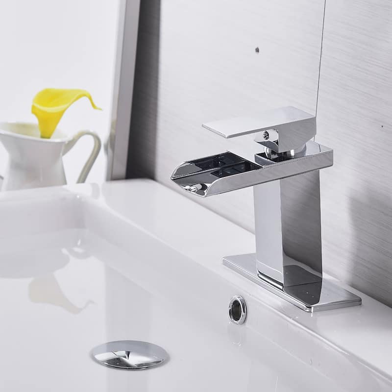 Waterfall Single Hole Chrome Bathroom Faucet with Drain Assembly