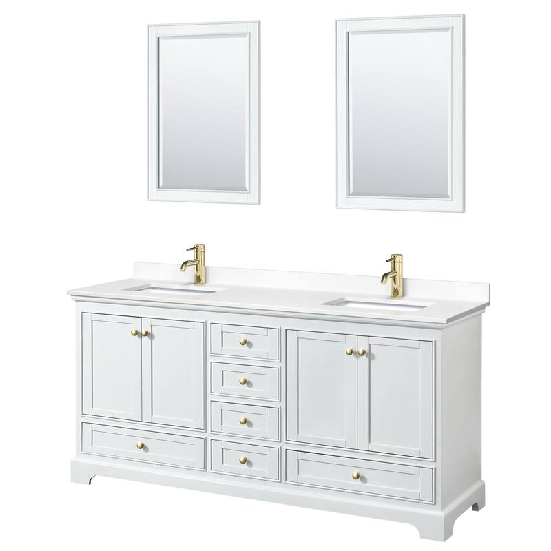 Wyndham Collection Deborah 72" Free Standing Double Basin Vanity Set - White / White Cultured Marble Top / Brushed Gold