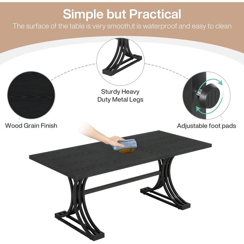 63" Rectangular Dining Table, Modern Kitchen Table with Faux Marble Top for Dining Room
