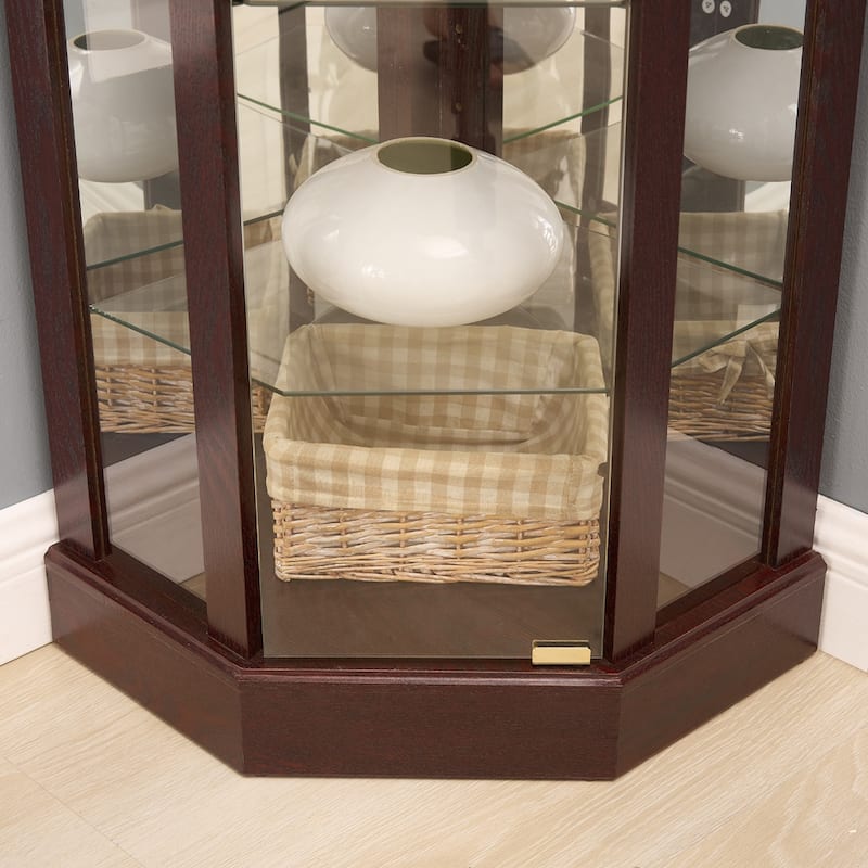 Glass Cabinet Lighted Corner Cabinet Corner Display Curio Cabinet, Glass Display With Light Bar Cabinet, Wine Cabinet