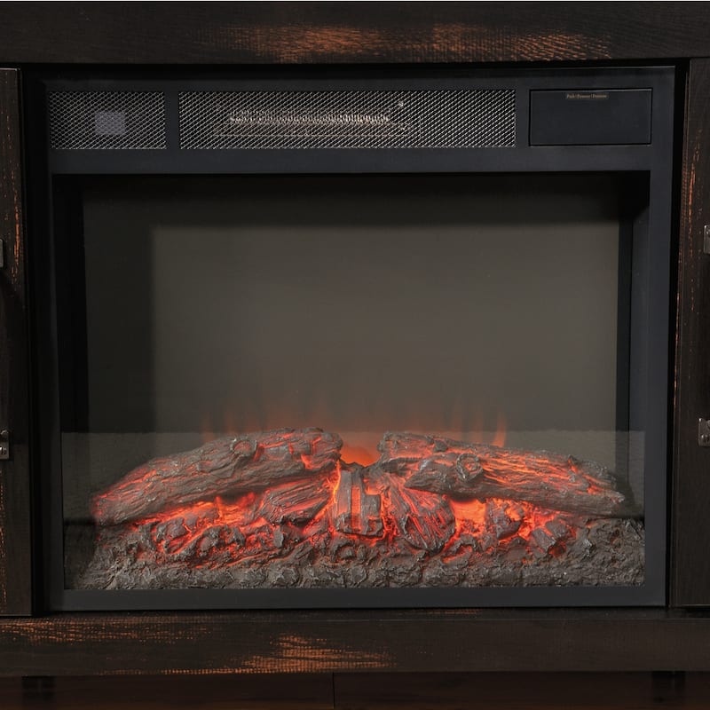 Wood Fireplace Credenza for TVs up to 60", Brown - 38.07" W x 19.45" D x 29.76" H