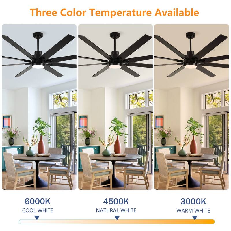 84 Inch 8 PCS Plywood Reversible Blades Ceiling Fan With Light Kit 3 Color Dimmable LED, DC 6 Speed