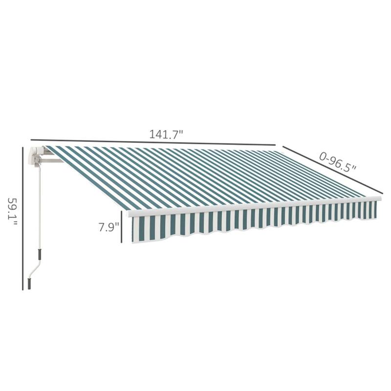 Green White Aluminum Steel Retractable Patio Awning with UV and Water-Resistant Fabric - 141.7 x 96.5 x 59.1 in
