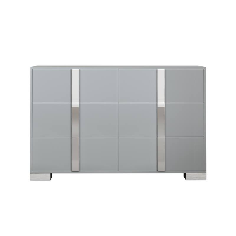 Modern Dresser with Metal Foot, Mirrored Storage Cabinet with 6 Drawers