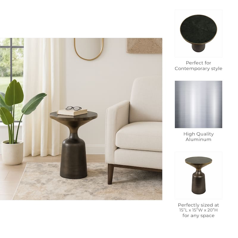 Metal Geometric Base End Table Marble Top - Green, 20 in. - 15" x 15" x 20"