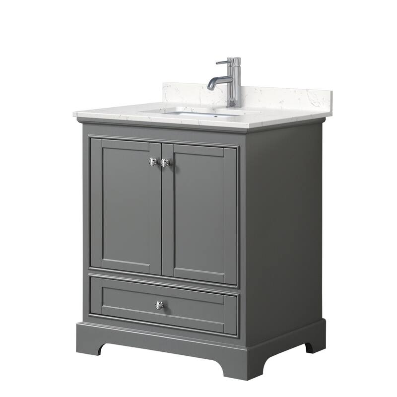 Wyndham Collection Deborah 30" Free Standing Single Basin Vanity Set - Dark Gray / Carrara Cultured Marble Top / Polished