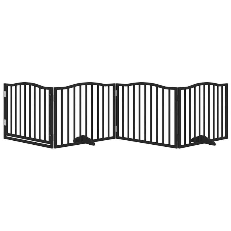 vidaXL Dog Gate Set of 4 Black Poplar Wood Large Foldable Dog Gate - 11.8 x 126.0 x 23.6