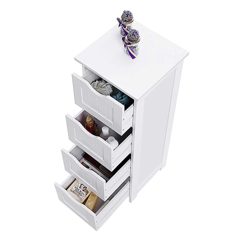 White Bathroom Storage Cabinet, Freestanding Office Cabinet with Drawers - 11.8"L x 11.8"W x 32.3"H