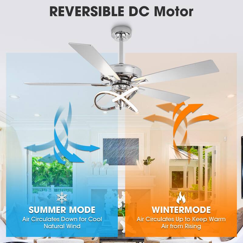 52" Chrome Modern Plywood 5-Blade Ceiling Fan with LED Light and Remote - 52 in. D x 52 in. W x 15.25 in. H