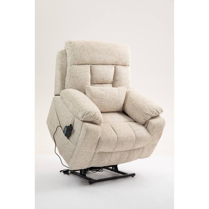 Velvet Oversized Power Lift Recliner Chair, 180° Flat with Massage - Cream