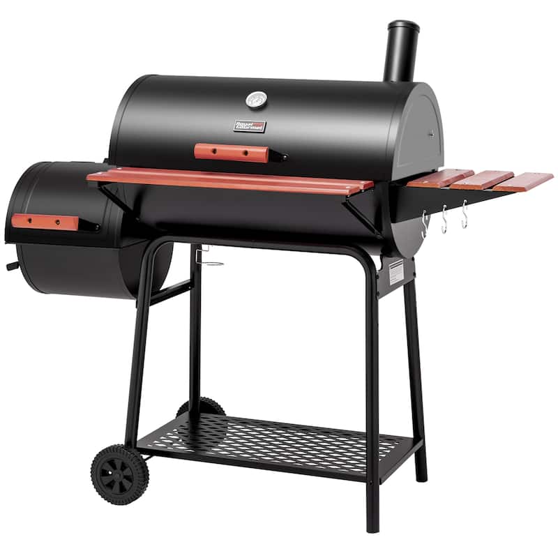 Royal Gourmet CC1830W Charcoal Grill with Offset Smoker,Wood-Painted Side Table and Front Table,Black