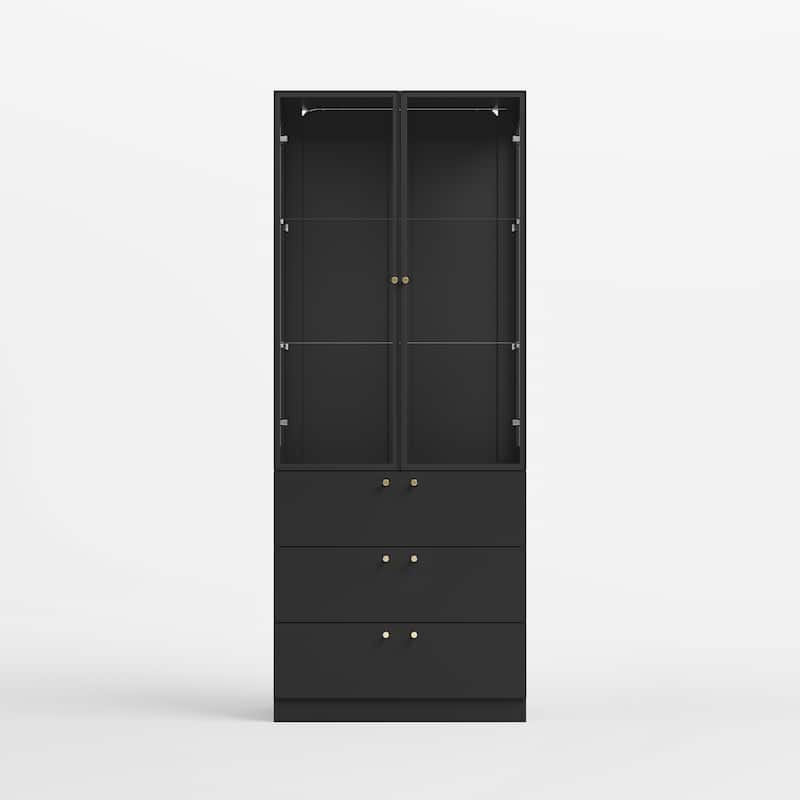 LED Glass Display Cabinet with Aluminum Alloy Frame Glass Door Showcase Wine Storage Cabinet