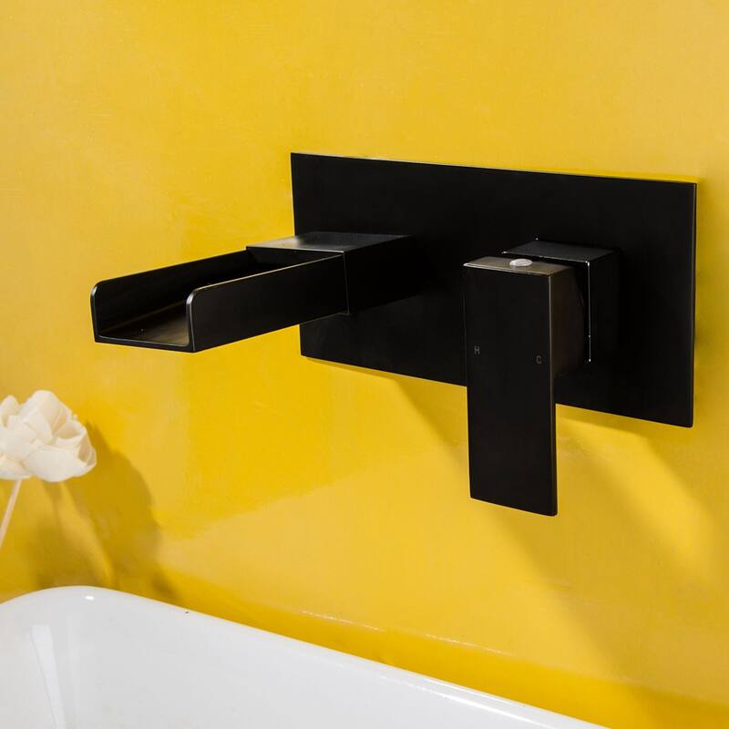 Matte Black Single Handle Waterfall Nozzle Wall Mount Bathroom Sink Faucet