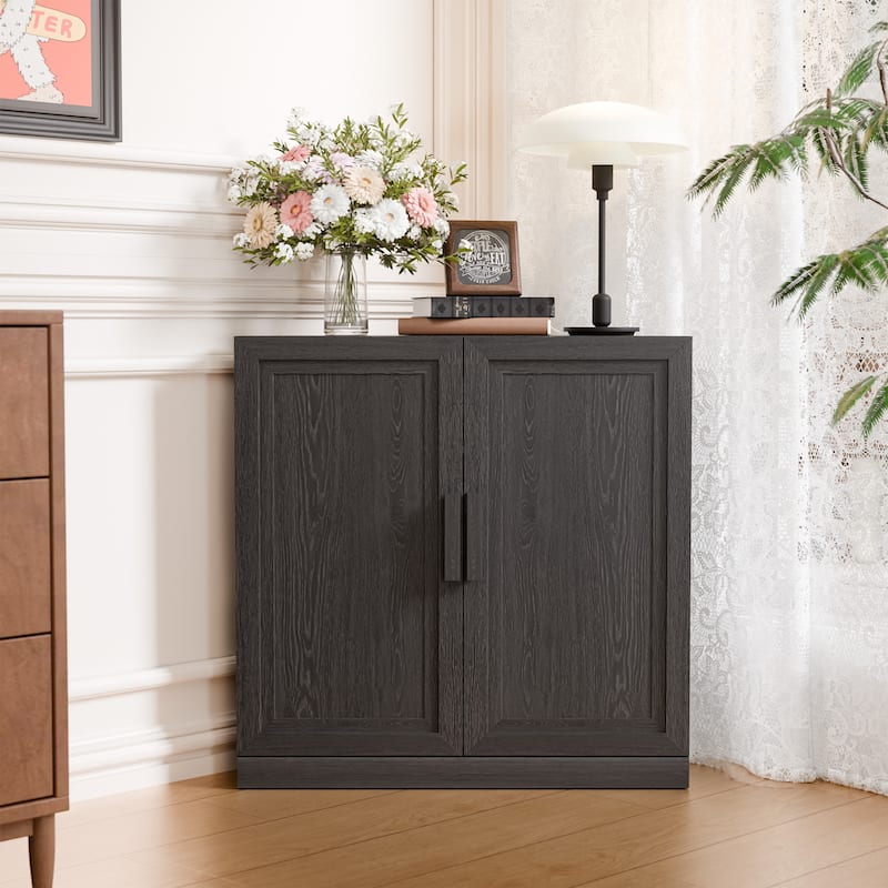 31"H Corner Sideboard Cabinet Free-Standing Corner Storage Organizer - Black