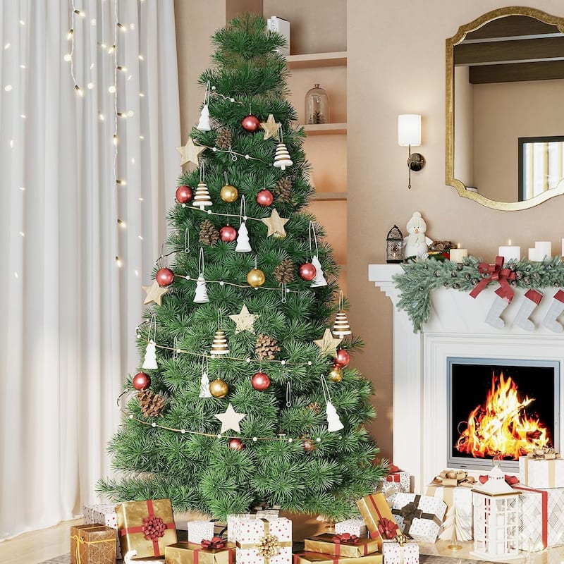 7.5ft Pre-lit Artificial Christmas Tree, Prelighted Artificial Hinged Spruce Xmas Tree 1000 Branch Tips, 450 Incandescent Lights