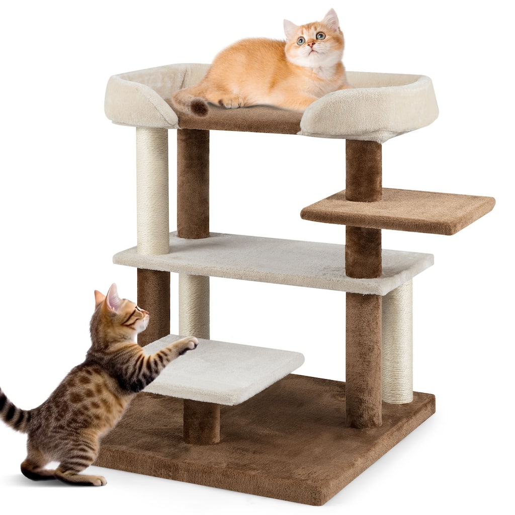 Gymax 2-in-1 Cat Tree Tower Pet Steps w/ Scratching Posts Hanging Toy