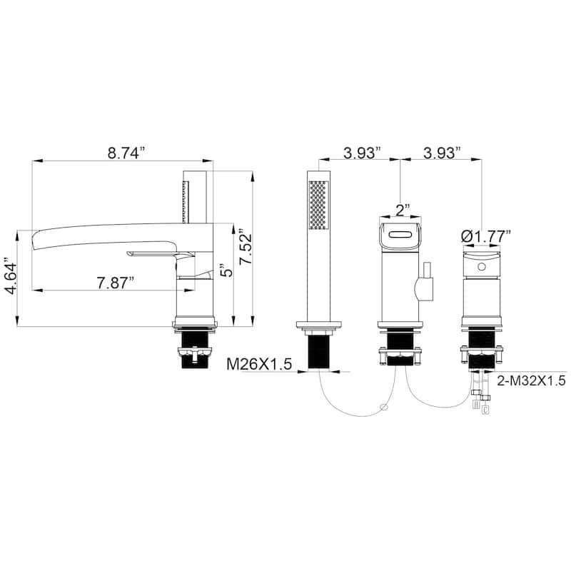 Three-piece Bathtub Bathroom Faucet Set ,Brushed Gold