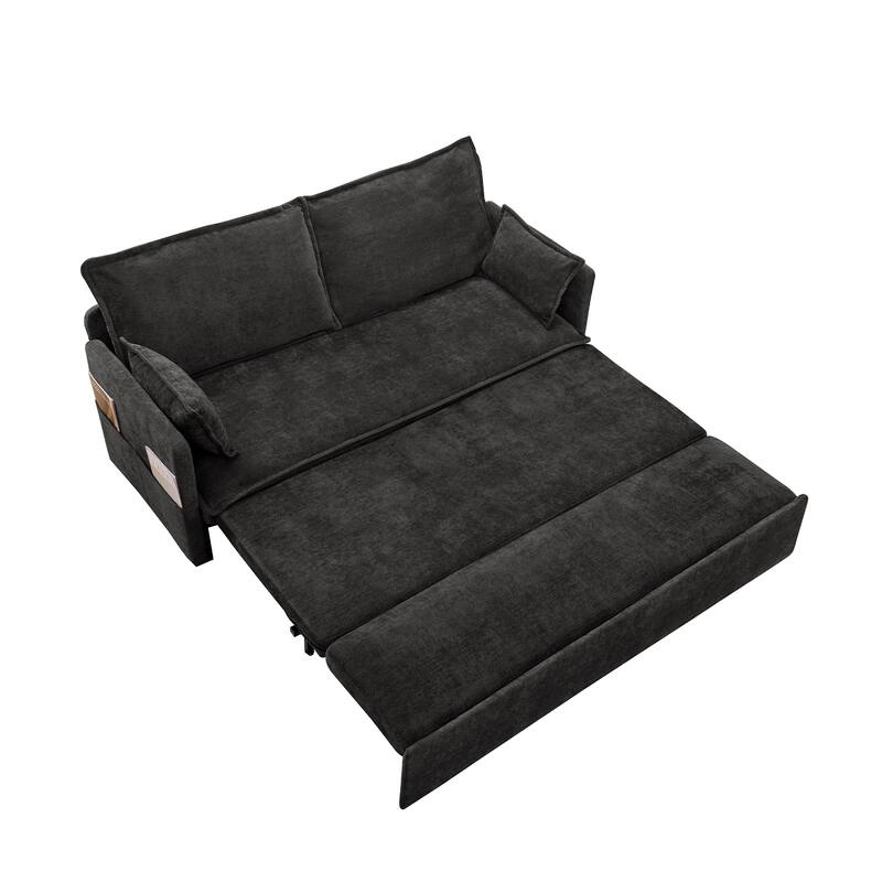 59.5" Ergonomic Sofa Bed with Storage & Charging - Supportive Chenille Convertible Sleeper, 800lb Capacity