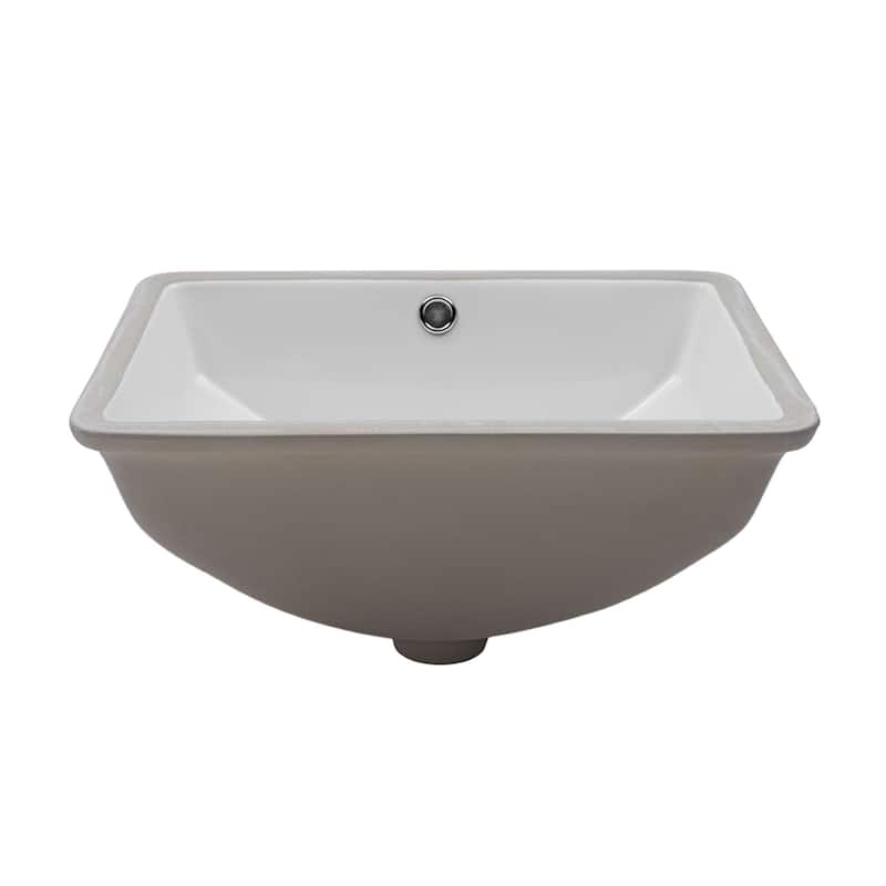 White Rectangular Undermount Bathroom Sink with Overflow