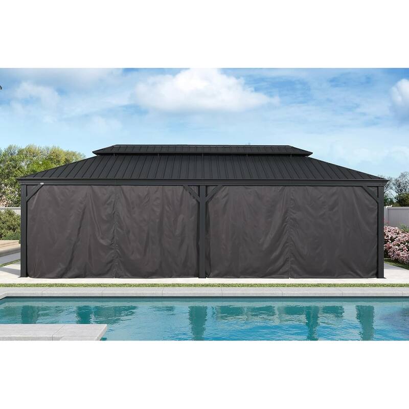 PURPLE LEAF Outdoor Galvanized Steel Hardtop Gazebo, Aluminum Frame Gazebo With Curtains