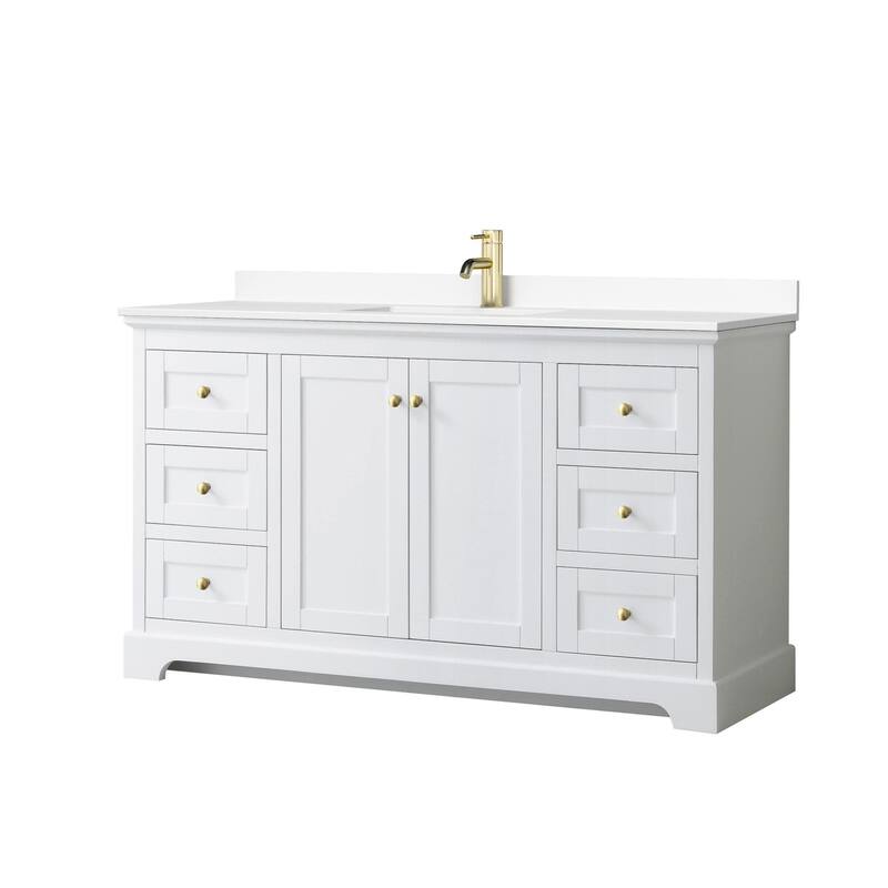 Wyndham Collection Avery 60" Free Standing Single Basin Vanity Set - White / White Cultured Marble Top / Brushed Gold