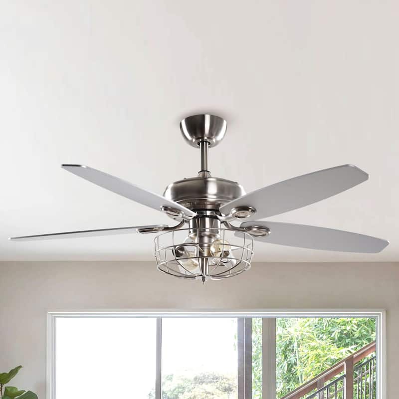 52" Indoor Chrome Downrod Ceiling Fan with Light and Remote Control