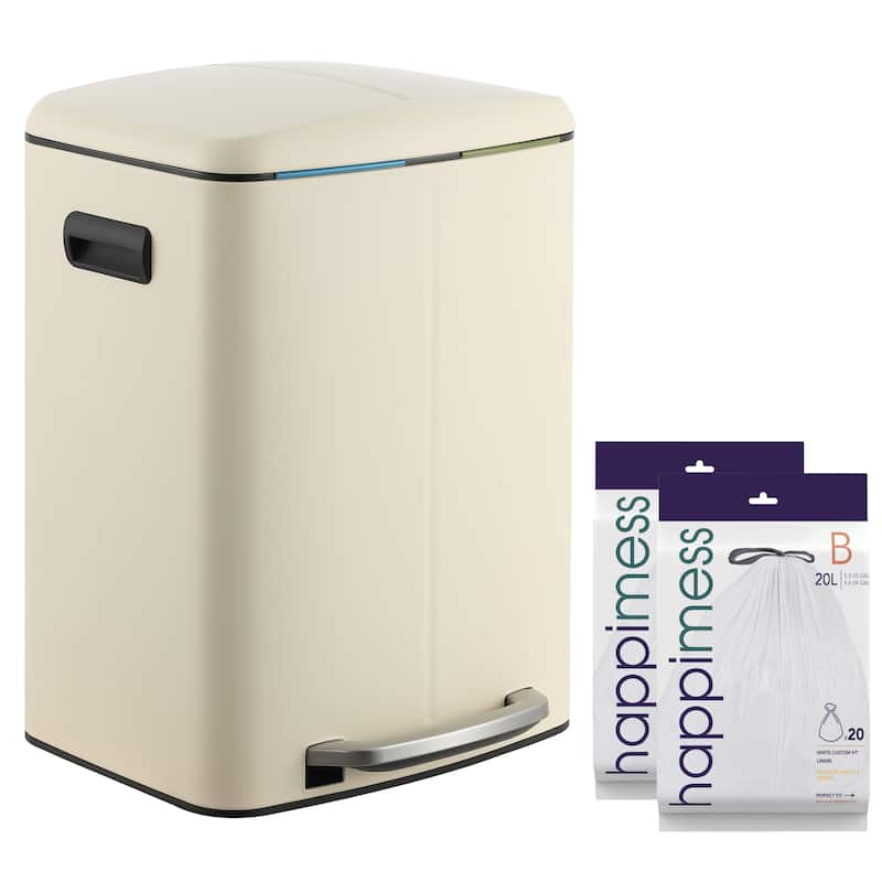 happimess 10.6-Gallon Double Bucket Trash Can with Soft Close Lid - Limestone Beige